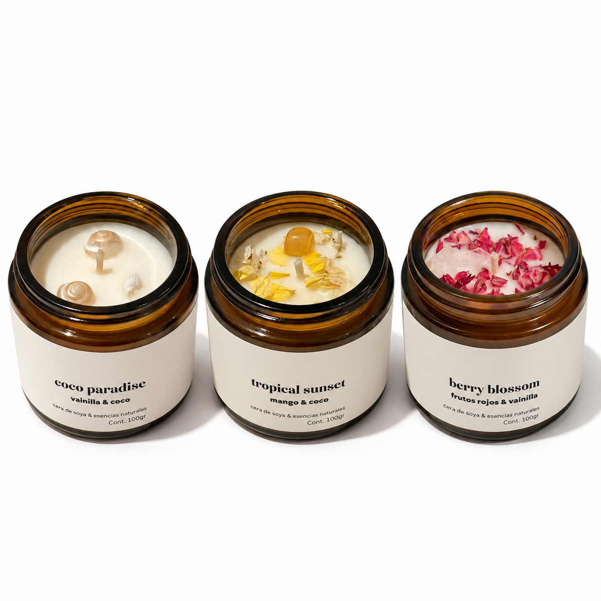 Set de Velas Coco Vainilla, Berry Blossom & Tropical Sunset