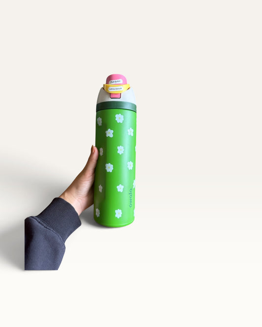 TERMO 24 OZ VERDE CON FLORES