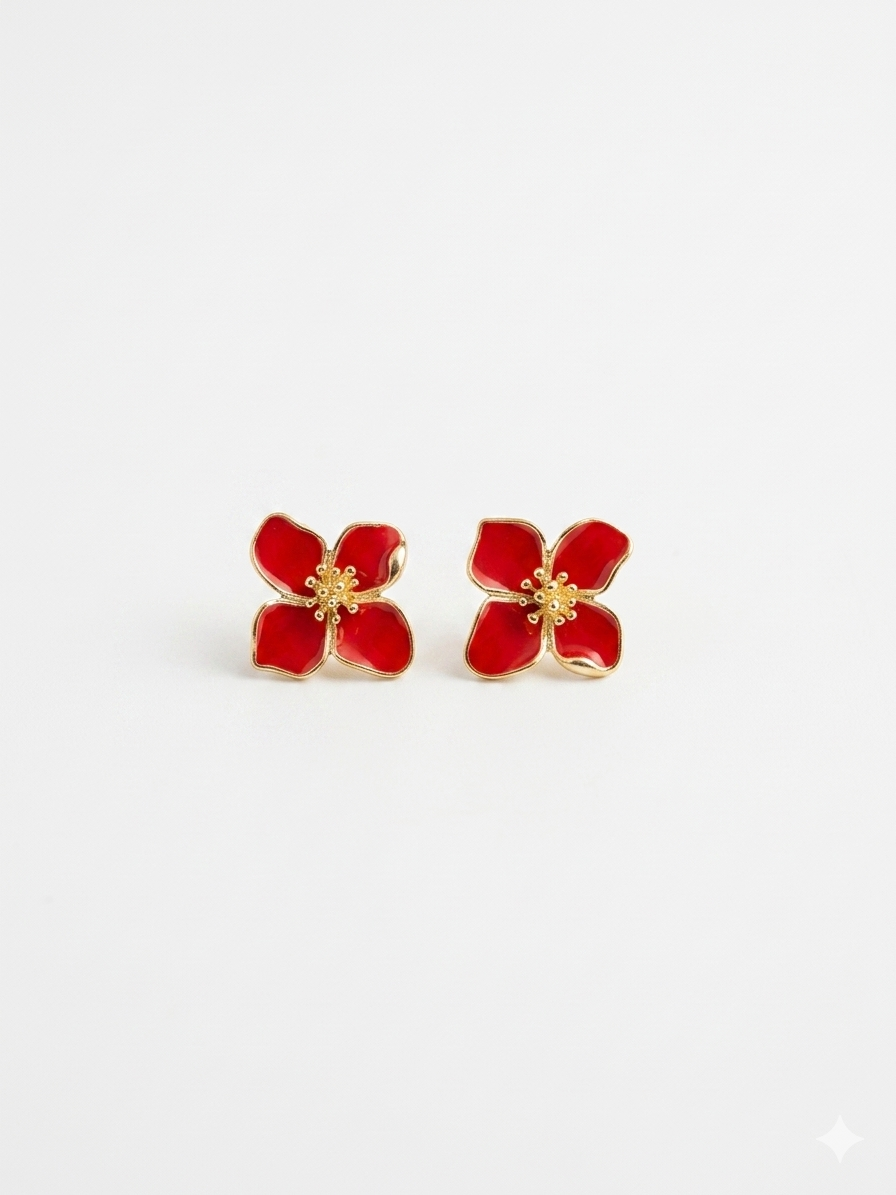 Aretes rojos flor hawaiana