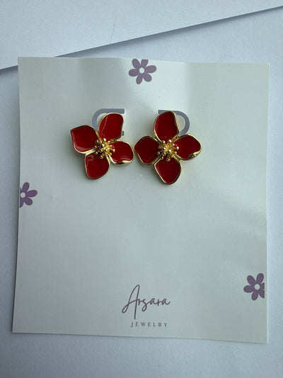 Aretes rojos flor hawaiana