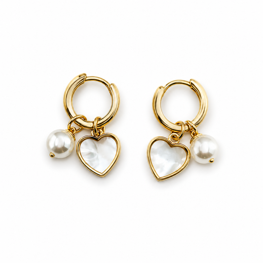 Arracadas perlas y corazones