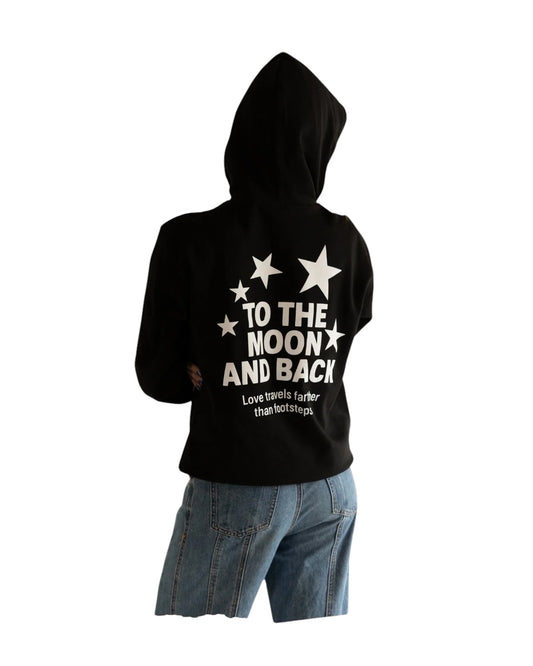 HOODIE NEGRA TOO THE MOON AND BACK