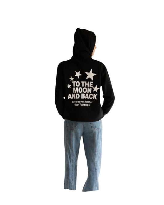 HOODIE NEGRA TOO THE MOON AND BACK