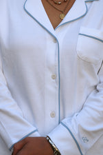 Pijama Manga Larga  Pantalón  Blanca con Baby Blue