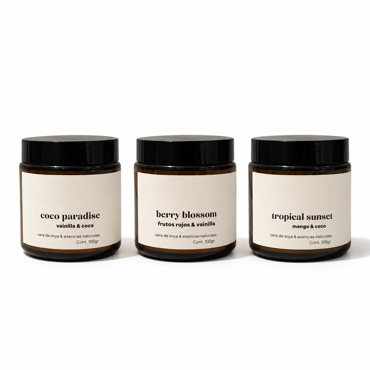 Set de Velas Coco Vainilla, Berry Blossom & Tropical Sunset