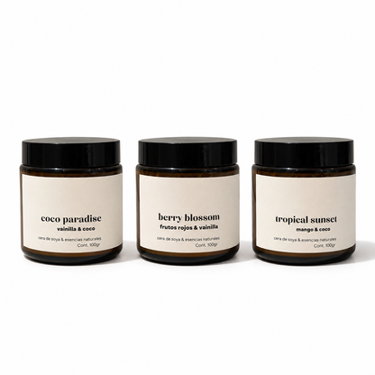 Set de Velas Coco Vainilla, Berry Blossom & Tropical Sunset