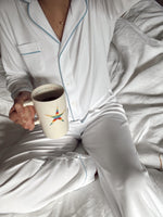 Pijama Manga Larga  Pantalón  Blanca con Baby Blue