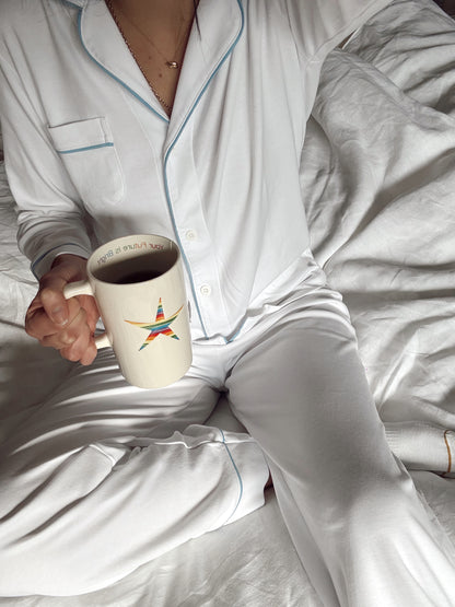 Pijama Manga Larga  Pantalón  Blanca con Baby Blue