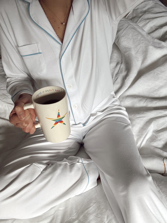 Pijama Manga Larga  Pantalón  Blanca con Baby Blue