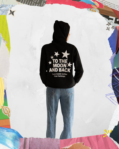 HOODIE NEGRA TOO THE MOON AND BACK