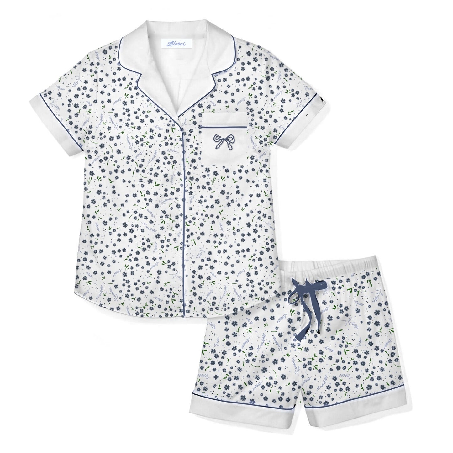 Pijama Manga Corta Short Flores Azules