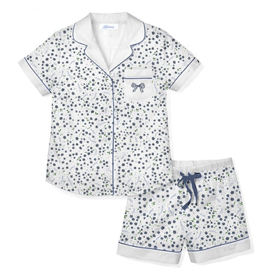 Pijama Manga Corta Short Flores Azules
