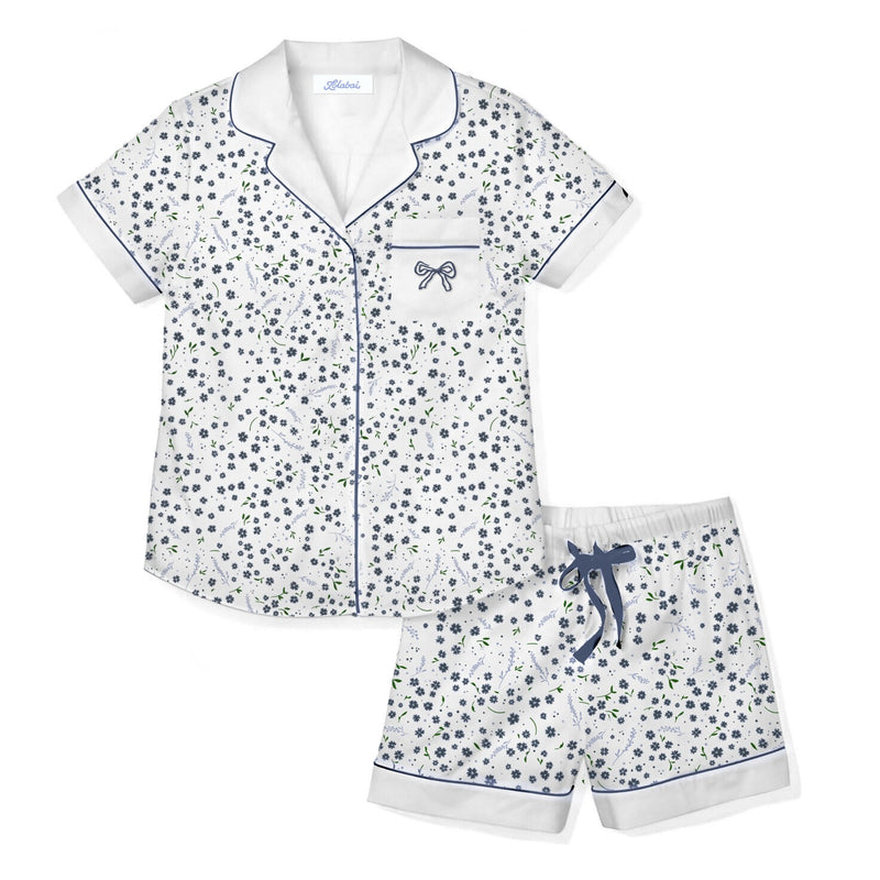 Pijama Manga Corta Short Flores Azules