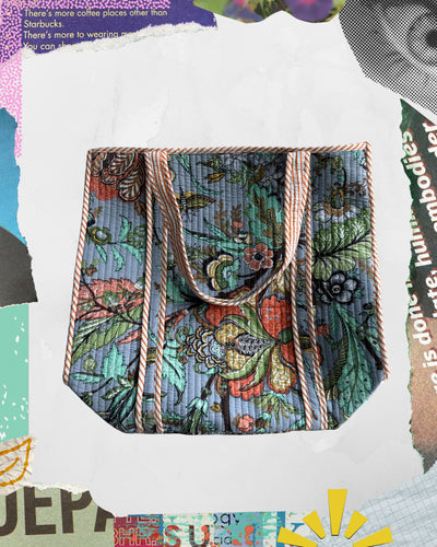 Tote Azul con Flores
