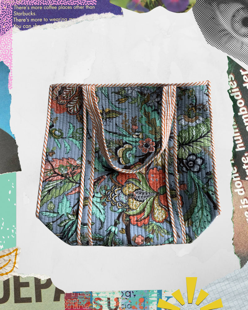 Tote Azul con Flores