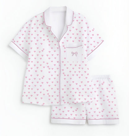 Pijama Manga Corta Short Corazones Rosas