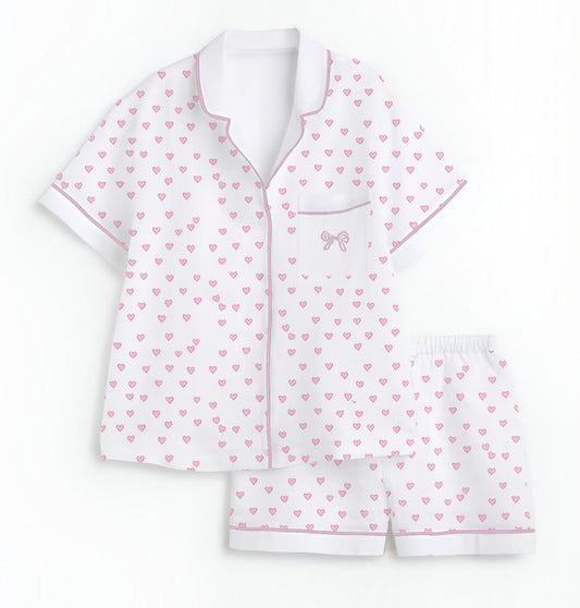 Pijama Manga Corta Short Corazones Rosas