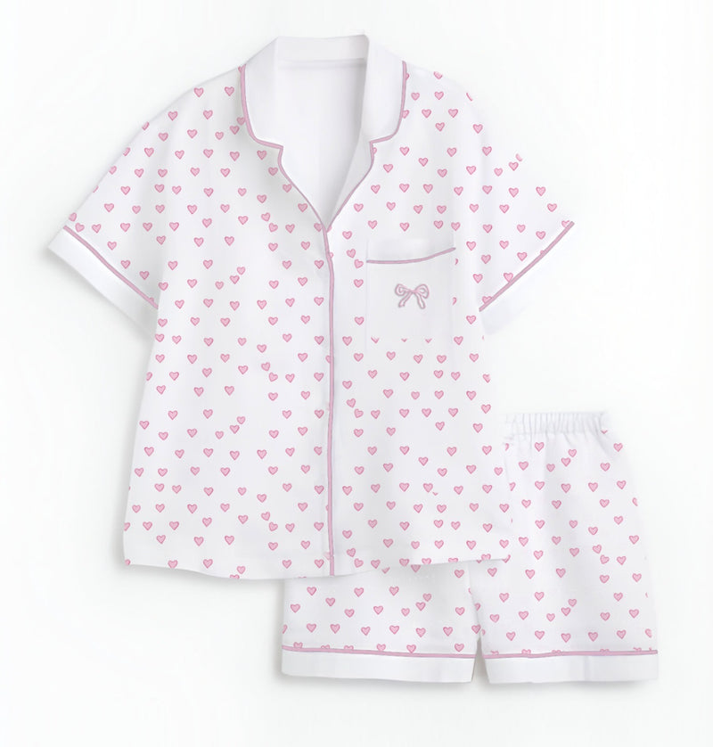 Pijama Manga Corta Short Corazones Rosas