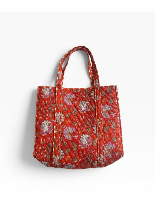 Tote naranja con flores