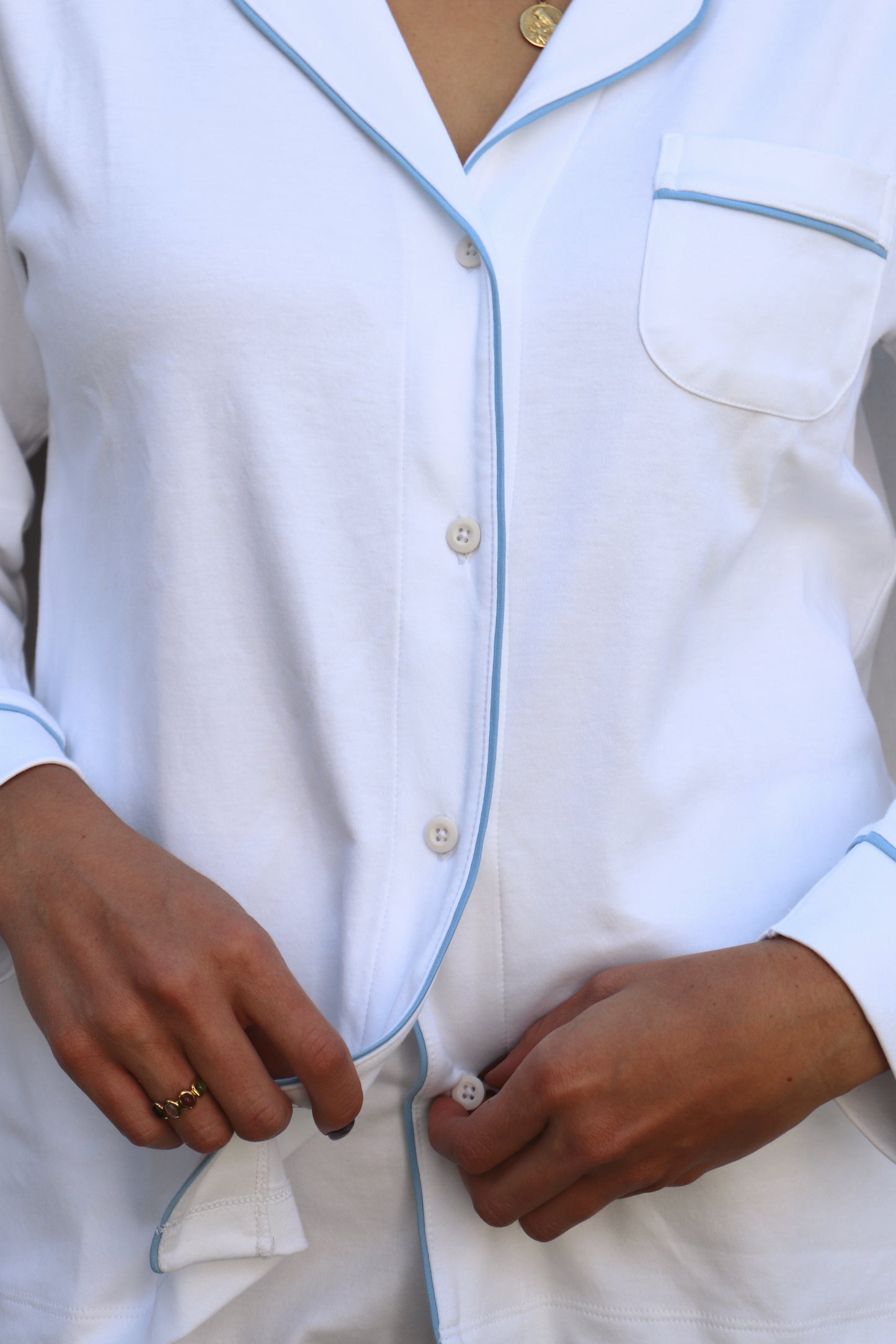 Pijama Manga Larga  Pantalón  Blanca con Baby Blue