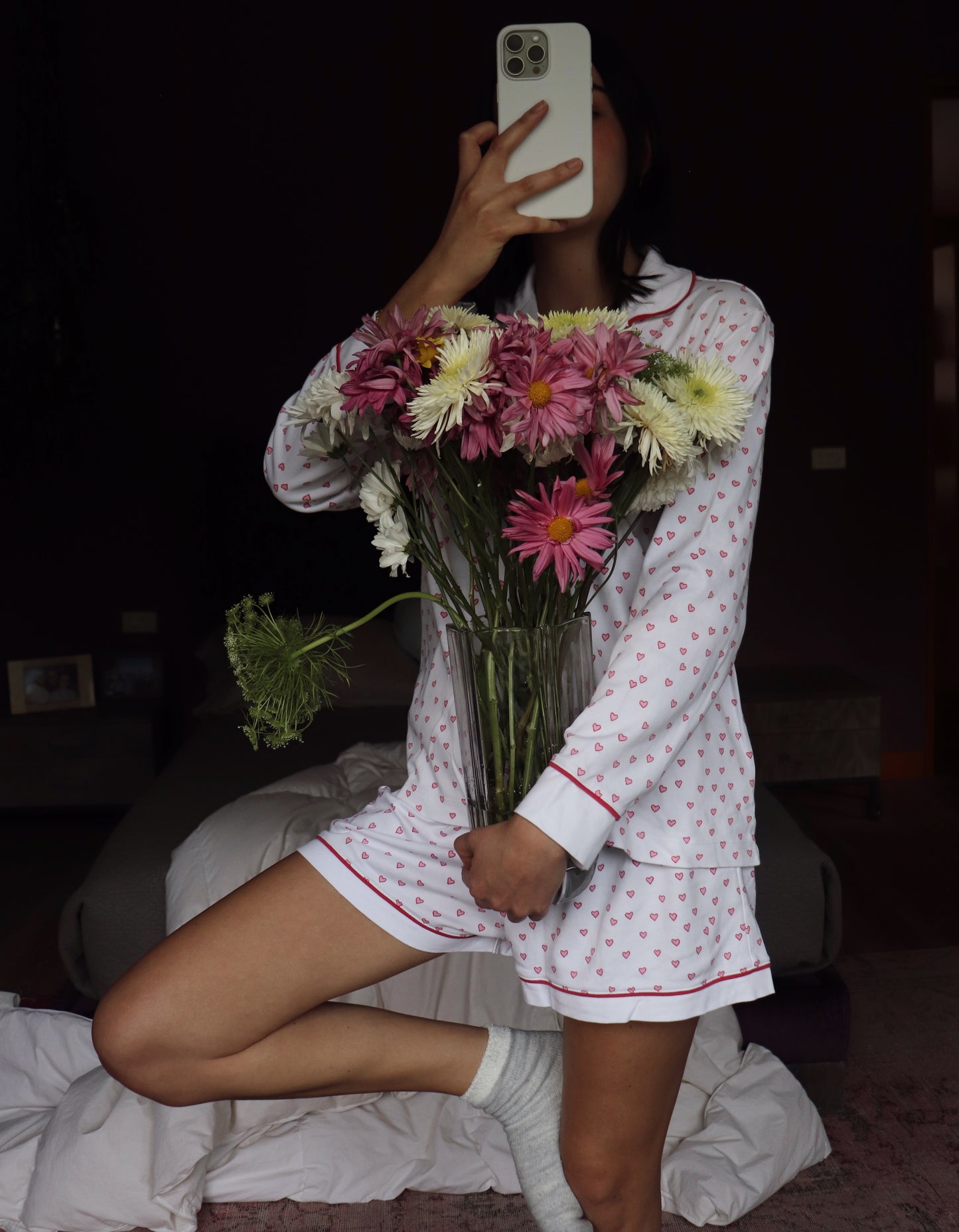 Pijama Manga Corta Short Corazones Rosas