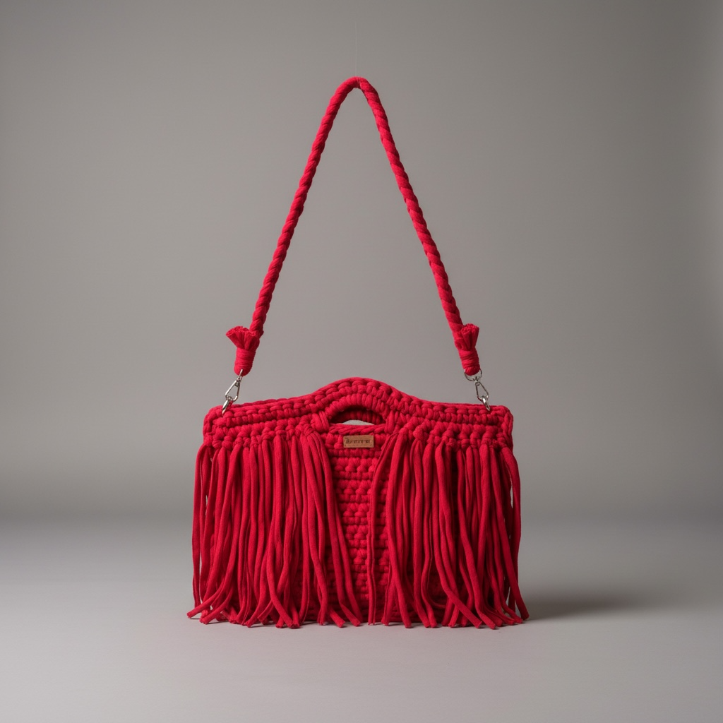 Bolsa de macrame rectangular Rojo