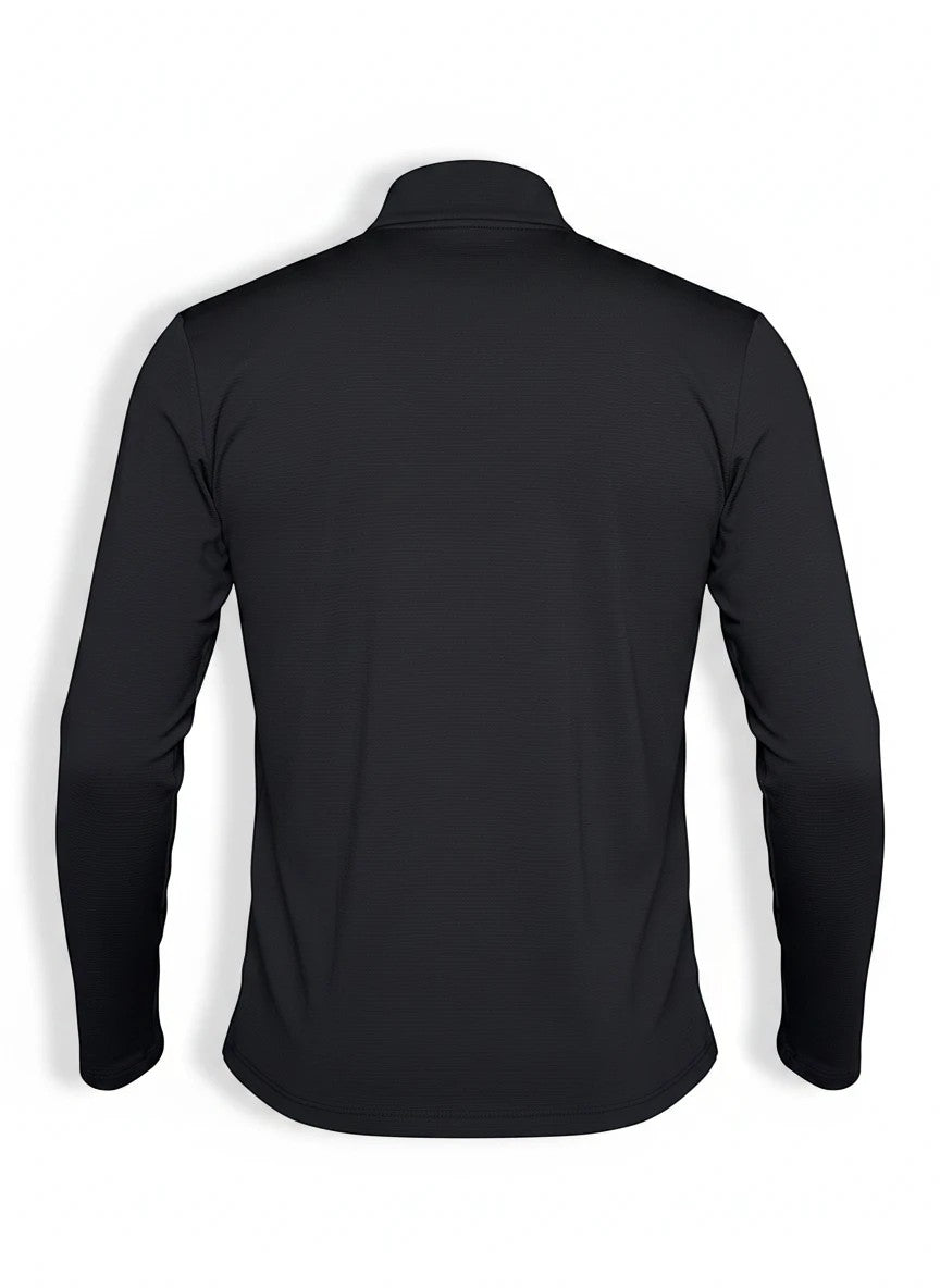 Vista trasera de chamarra deportiva negra para running Gifting.mx con ajuste cómodo y cuello alto